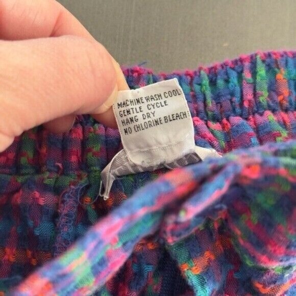 VTG 80s Heirloom Seersucker Barrel Pant Carrot Fit Colorful Plaid Elastic Waist - Picture 8 of 12